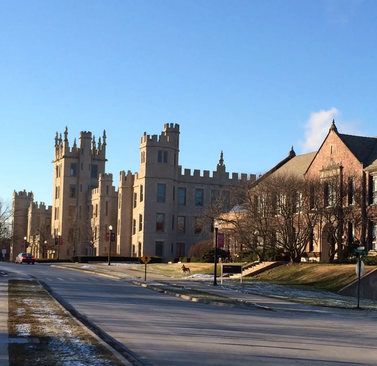 Northern Illinois University campus — Altgeld Hall and Still Hall along College Ave, November 2013